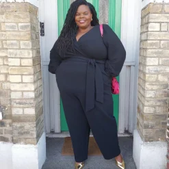 Ottoman Long Sleeve Wrap Jumpsuit - Black
