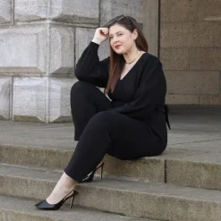 Ottoman Long Sleeve Wrap Jumpsuit - Black