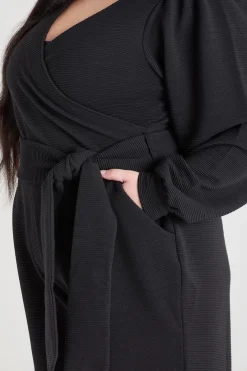 Ottoman Long Sleeve Wrap Jumpsuit - Black