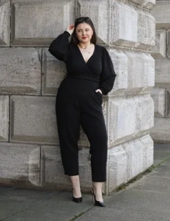 Ottoman Long Sleeve Wrap Jumpsuit - Black