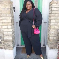 Ottoman Long Sleeve Wrap Jumpsuit - Black