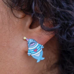 Party Chompy Shark Earrings - Silver