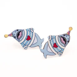 Party Chompy Shark Earrings - Silver