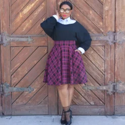 Plaid Flare Skirt - Ember