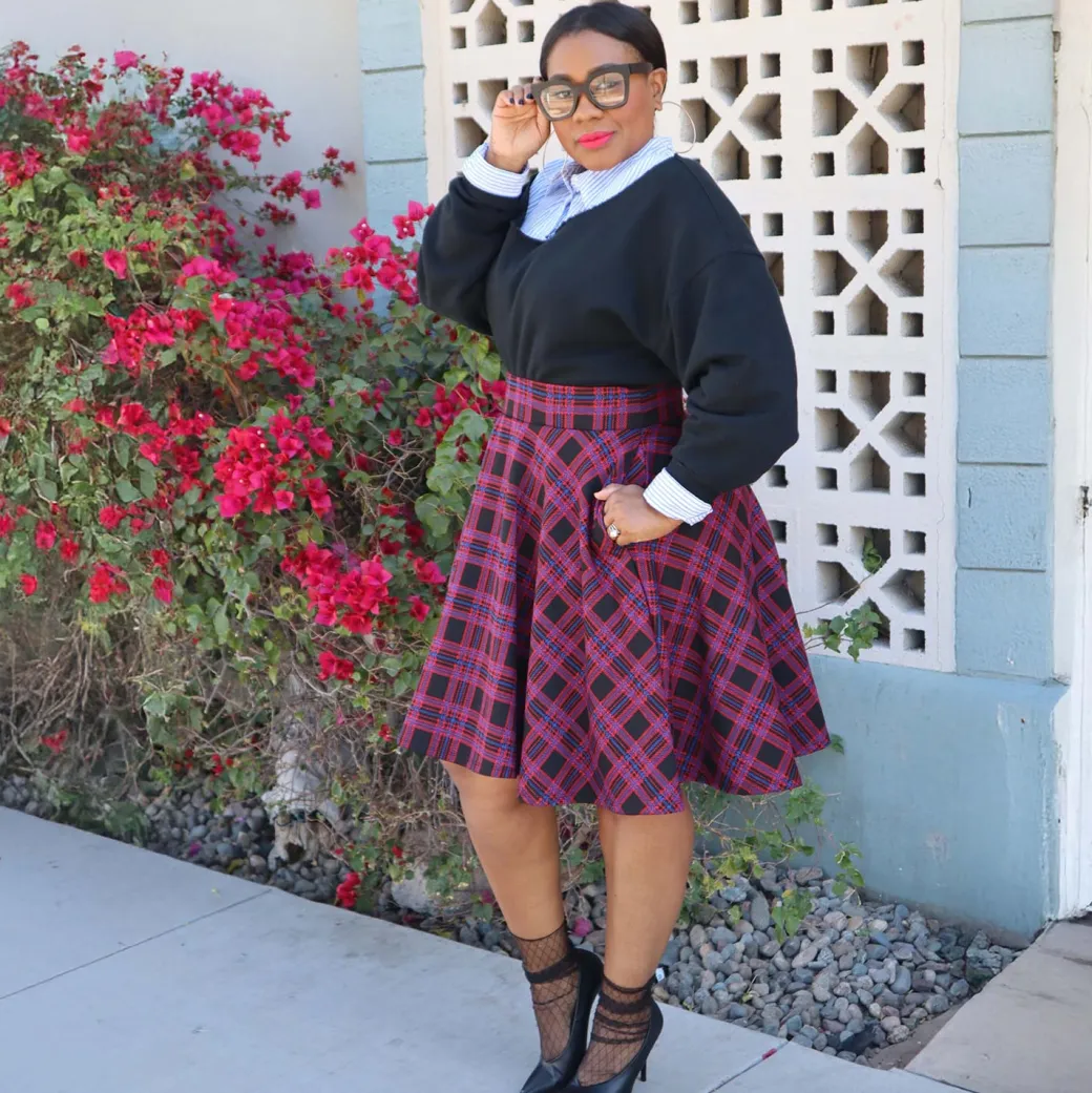 Plaid Flare Skirt - Ember