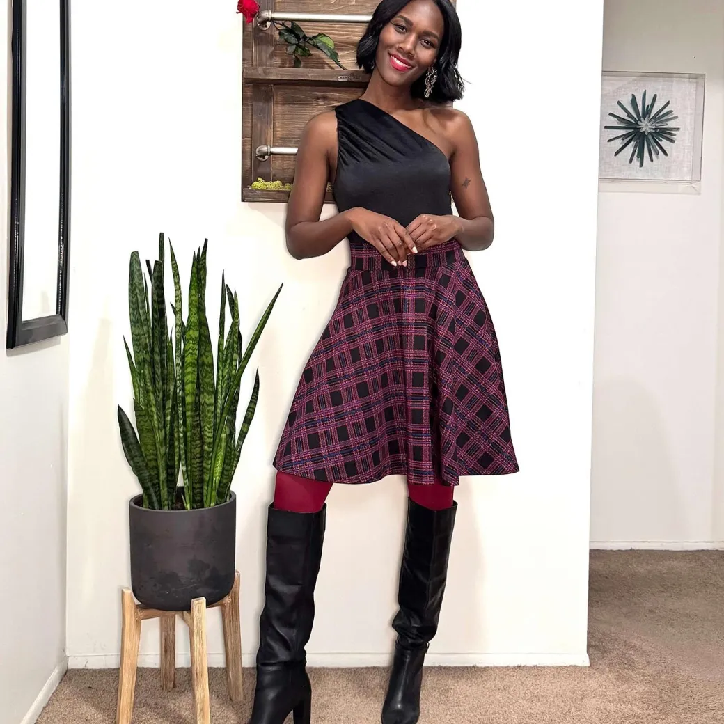 Plaid Flare Skirt - Ember