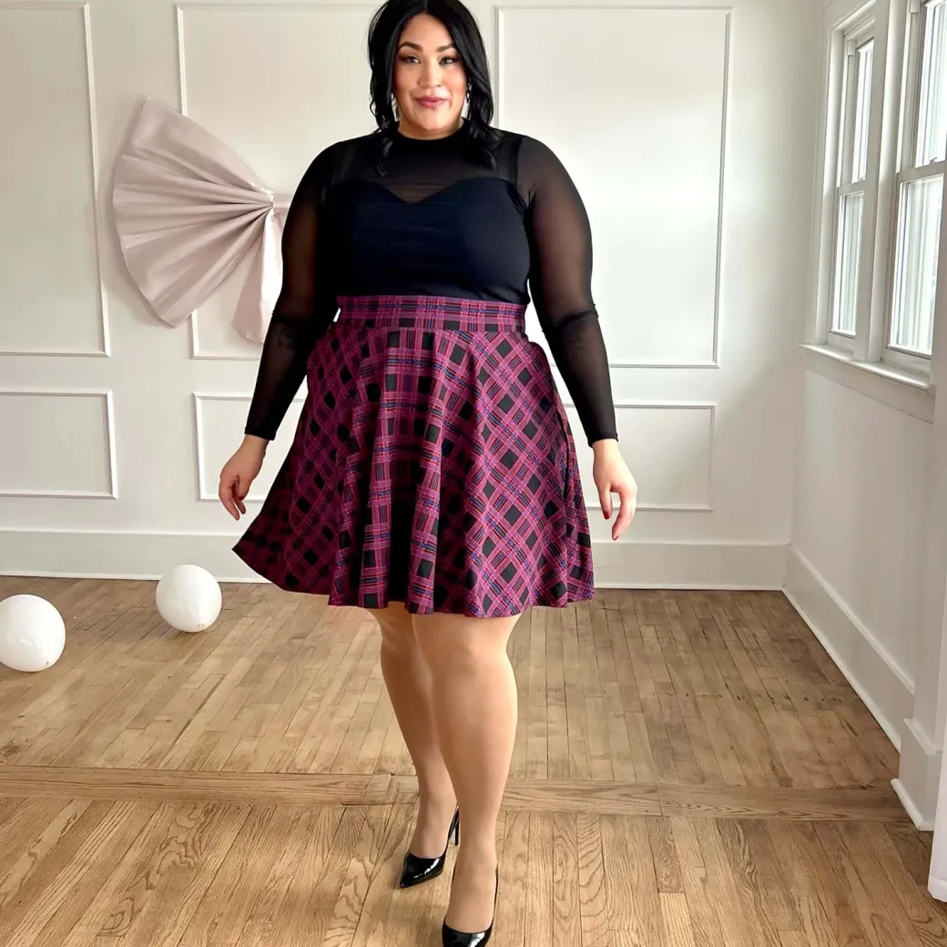 Plaid Flare Skirt - Ember