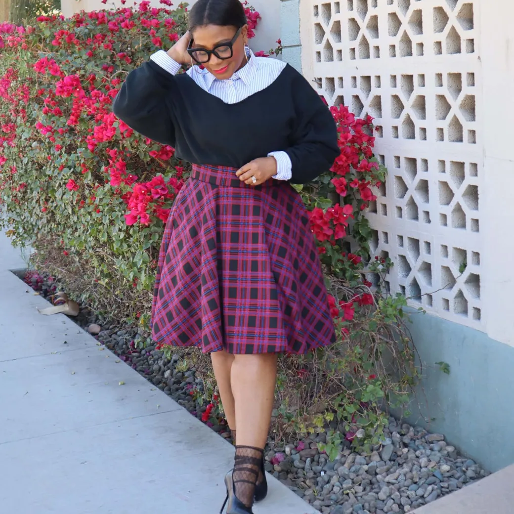 Plaid Flare Skirt - Ember