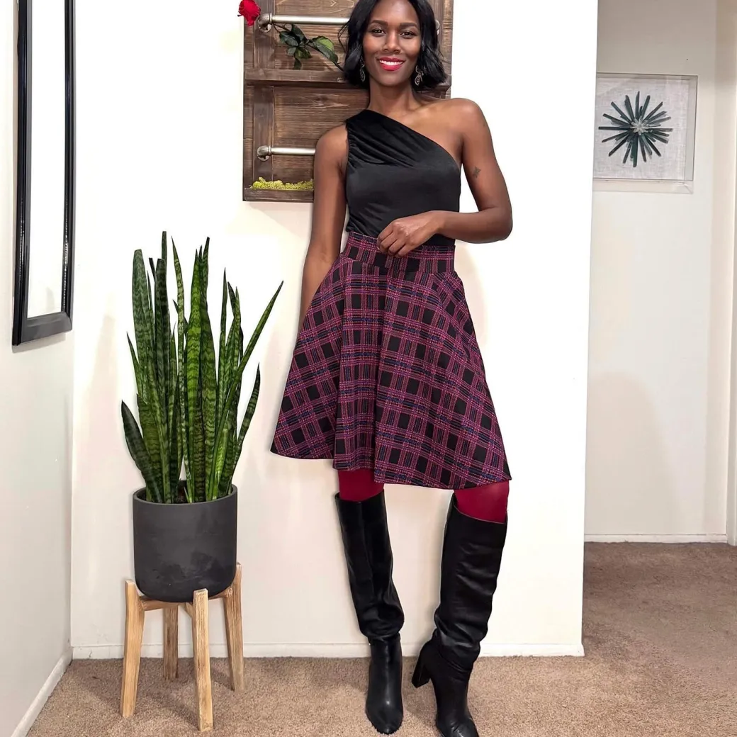 Plaid Flare Skirt - Ember