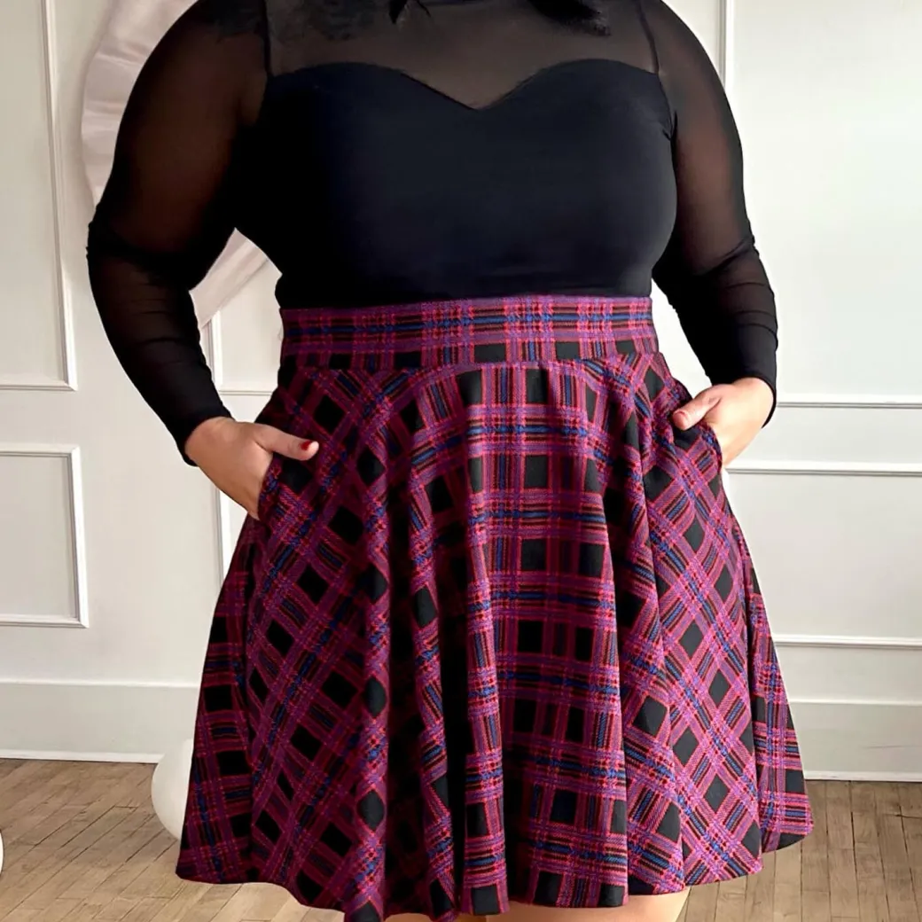 Plaid Flare Skirt - Ember