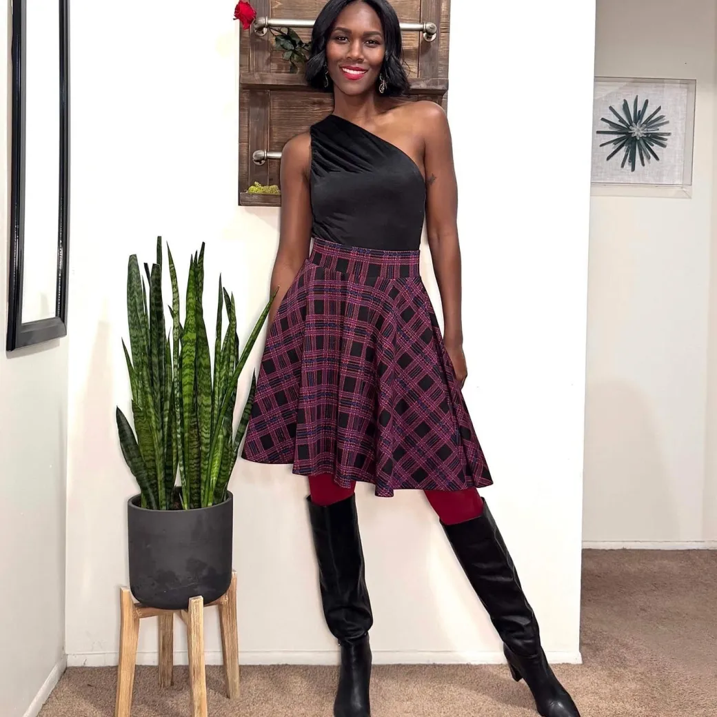Plaid Flare Skirt - Ember