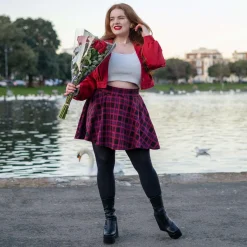 Plaid Mini-Flare Skirt - Ember