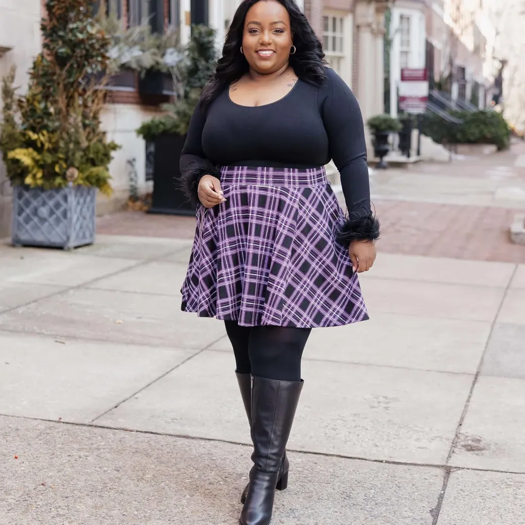 Plaid Mini-Flare Skirt - Moorland