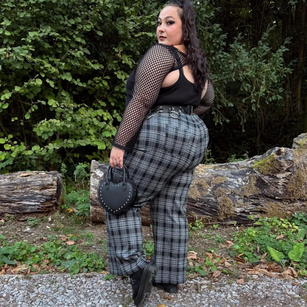 Plaid Wide-Leg Trousers - Black & Grey