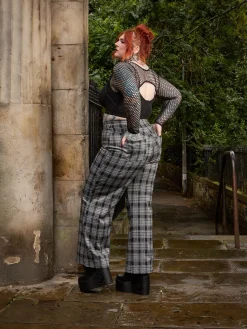 Plaid Wide-Leg Trousers - Black & Grey