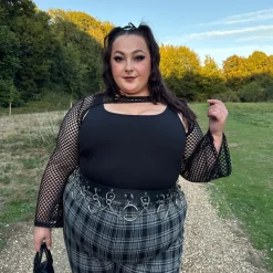 Plaid Wide-Leg Trousers - Black & Grey