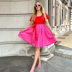 Poplin Tee Dress - Sangria/Pink Lady