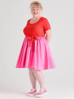 Poplin Tee Dress - Sangria/Pink Lady