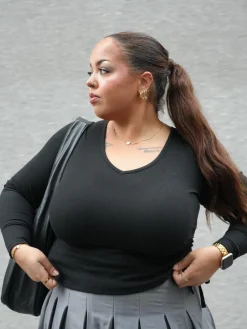 Ruched Rib Top - Black