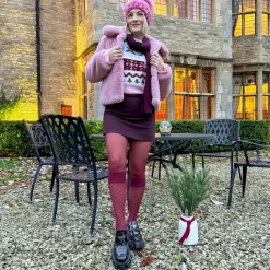 Seoul Chic Faux Sock Tights - Burgundy