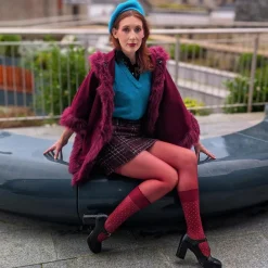 Seoul Chic Faux Sock Tights - Burgundy