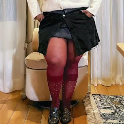 Seoul Chic Faux Sock Tights - Burgundy