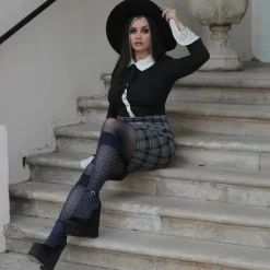 Seoul Chic Faux Sock Tights - Navy