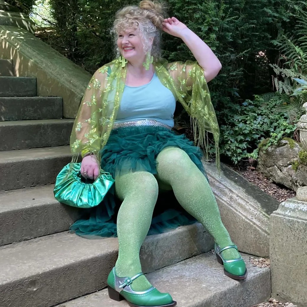 Sheer Lux Sparkle Tights - Peas