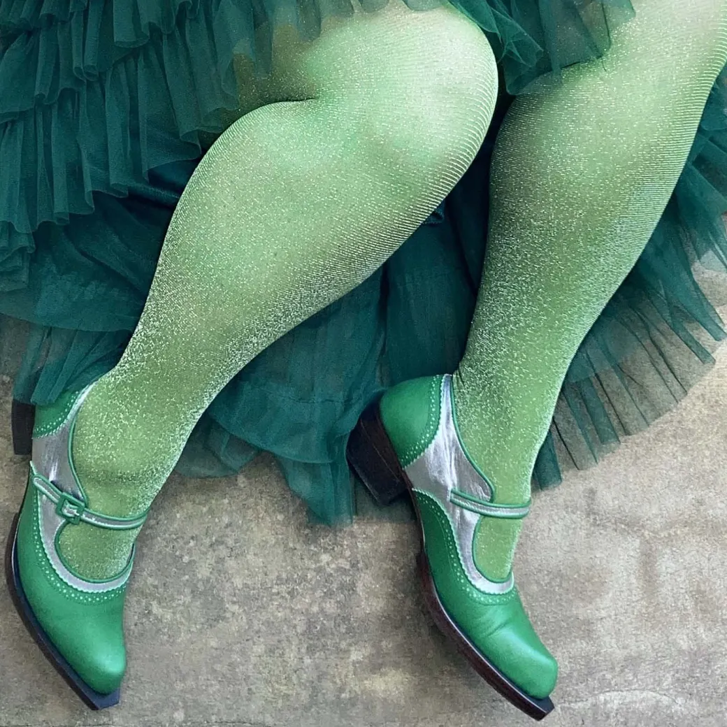 Sheer Lux Sparkle Tights - Peas
