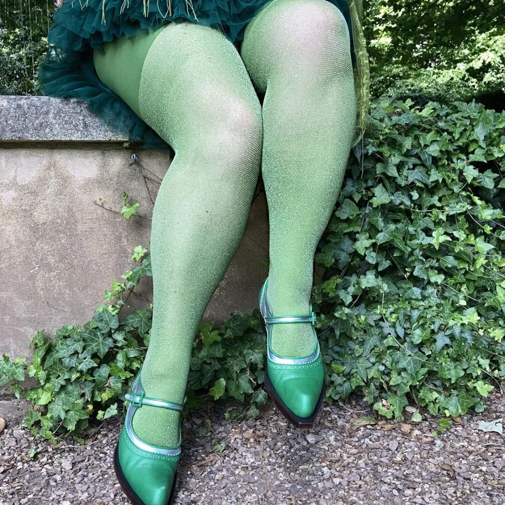 Sheer Lux Sparkle Tights - Peas
