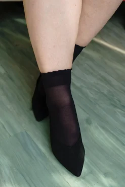 Sheer Nylon Ankle Socks - Black