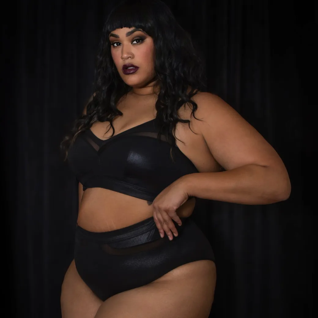 Siren Faux Leather Full Briefs - Black