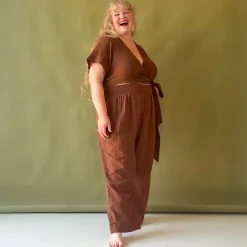 Sonia Cotton Gauze Wrap Top - Brown