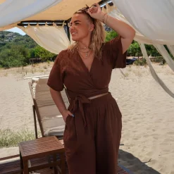 Sonia Cotton Gauze Wrap Top - Brown