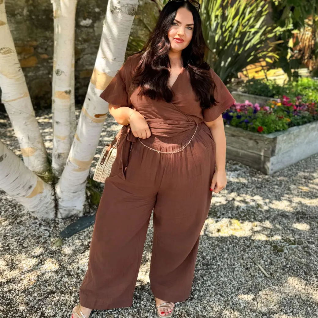 Sonia Cotton Gauze Wrap Top - Brown