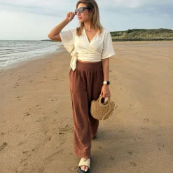 Sonia Cotton Gauze Wrap Top - Cream