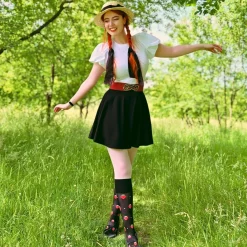 Strawberry Mock Sock Tights - Black