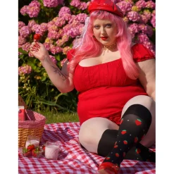 Strawberry Mock Sock Tights - Black