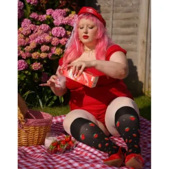 Strawberry Mock Sock Tights - Black