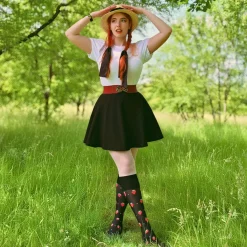Strawberry Mock Sock Tights - Black