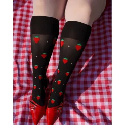 Strawberry Mock Sock Tights - Black