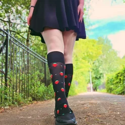 Strawberry Mock Sock Tights - Black