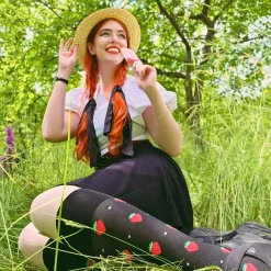 Strawberry Mock Sock Tights - Black