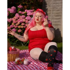 Strawberry Mock Sock Tights - Black