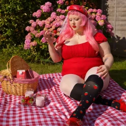 Strawberry Mock Sock Tights - Black