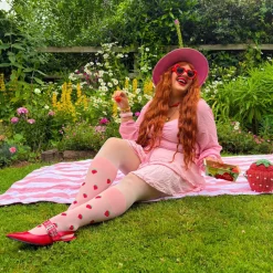 Strawberry Mock Sock Tights - Pink