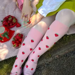 Strawberry Mock Sock Tights - Pink