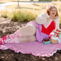 Strawberry Mock Sock Tights - Pink