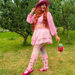 Strawberry Mock Sock Tights - Pink