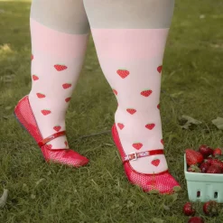 Strawberry Mock Sock Tights - Pink
